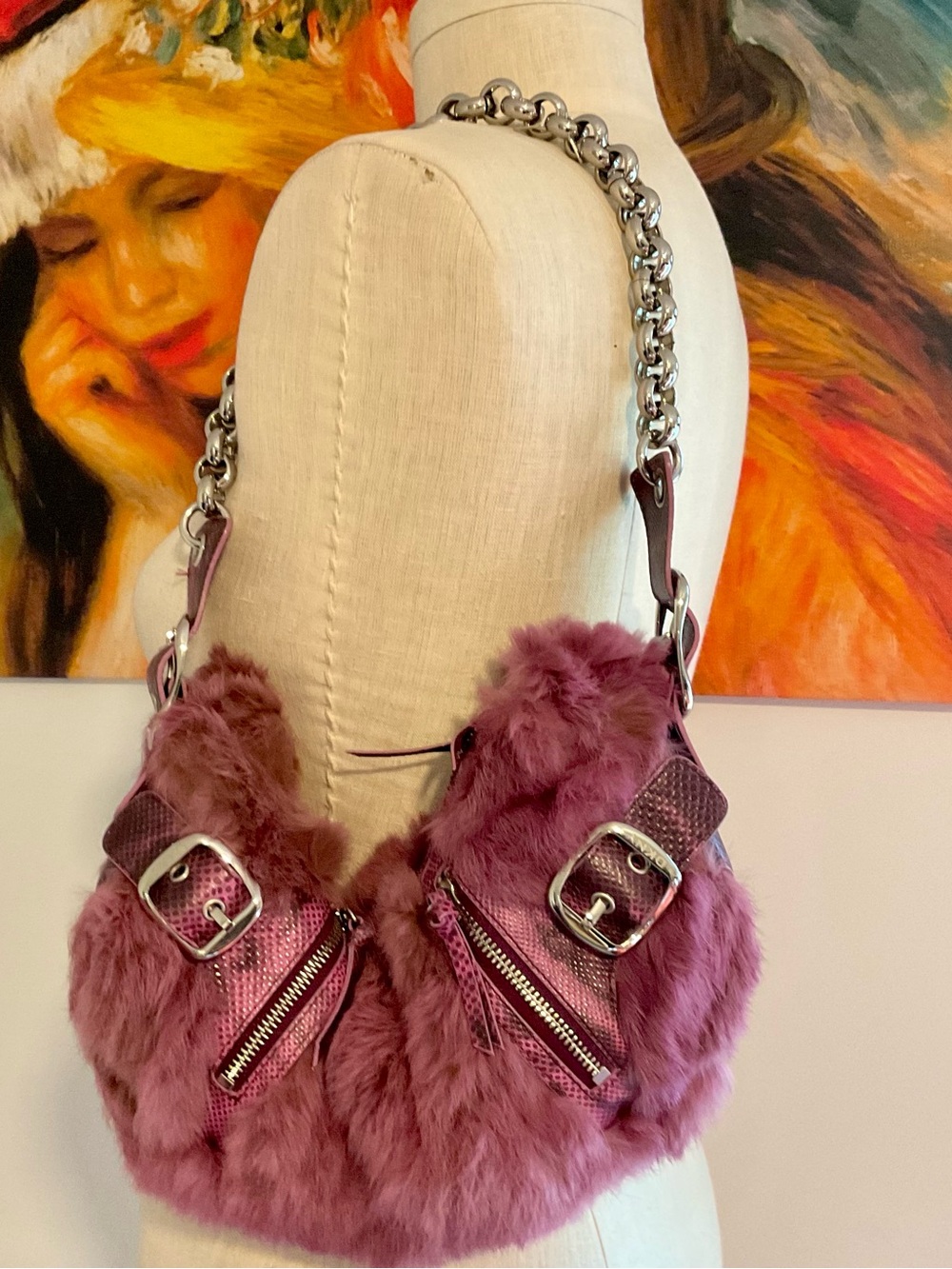DKNY Rabbit Fur Shoulder Bag